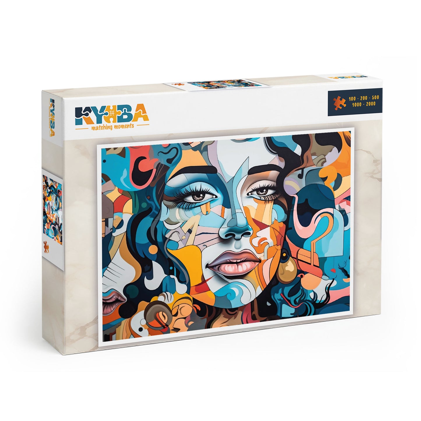Die minimalistische, cleane Produktverpackung des KYUBA Premium-Puzzle 'Art Lady's.