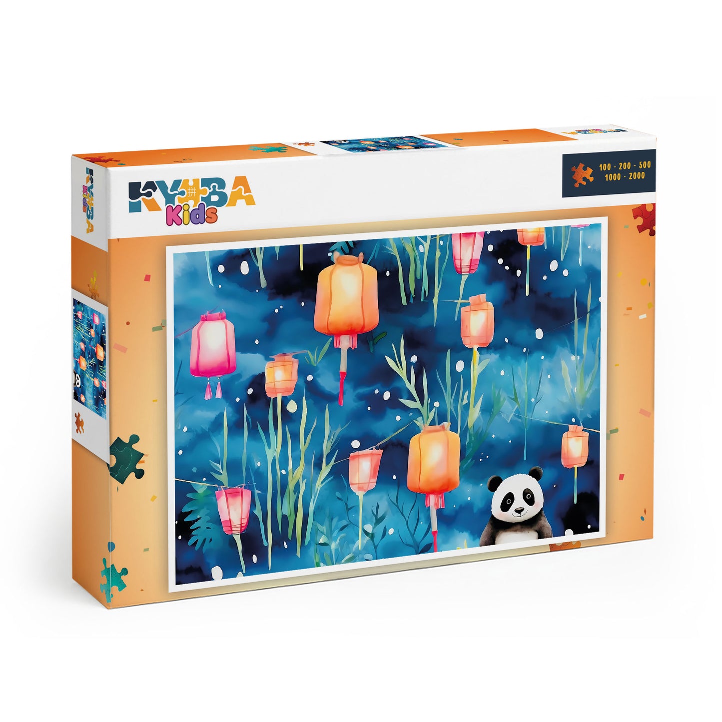 Die minimalistische, cleane Produktverpackung des KYUBA Premium-Puzzle 'Panda’s Lantern Night's.