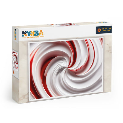 Die minimalistische, cleane Produktverpackung des KYUBA Premium-Puzzle 'Red Swirl's.
