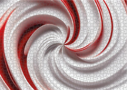 Das fertig gelegte KYUBA Premium-Puzzle 'Red Swirl' mit perfekt passenden Puzzleteilen.