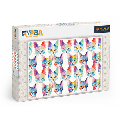 Die minimalistische, cleane Produktverpackung des KYUBA Premium-Puzzle 'Geometric Cats's.