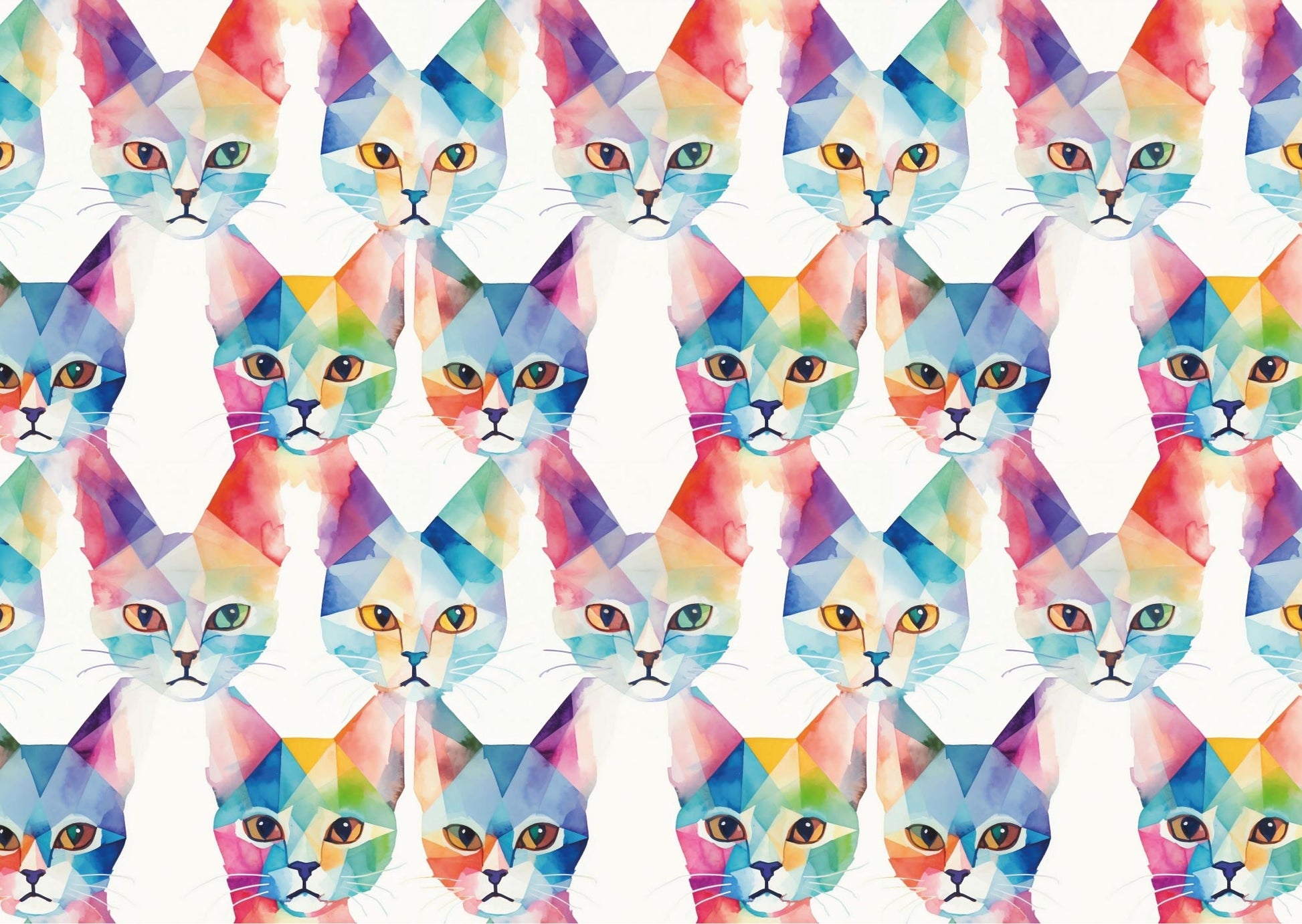 Das detailreiche, farbenfrohe Kunstmotiv des KYUBA Premium-Puzzle 'Geometric Cats's.