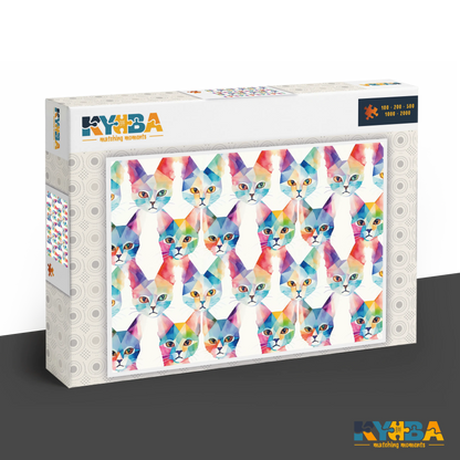 KYUBA Premium-Puzzle 'Geometric Cats' in seiner edlen Design-Produktbox.
