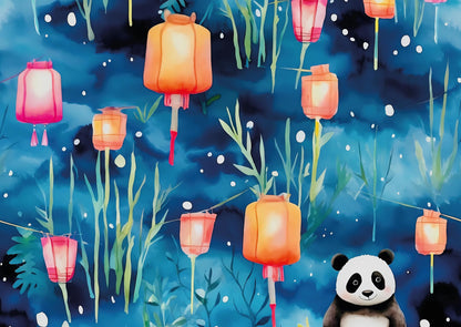Das detailreiche, farbenfrohe Kunstmotiv des KYUBA Premium-Puzzle 'Panda’s Lantern Night's.