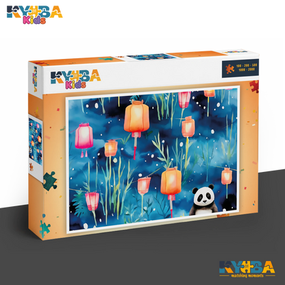 KYUBA Premium-Puzzle 'Panda’s Lantern Night' in seiner edlen Design-Produktbox.