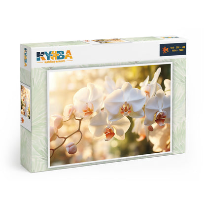 Die minimalistische, cleane Produktverpackung des KYUBA Premium-Puzzle 'Zen Orchids's.
