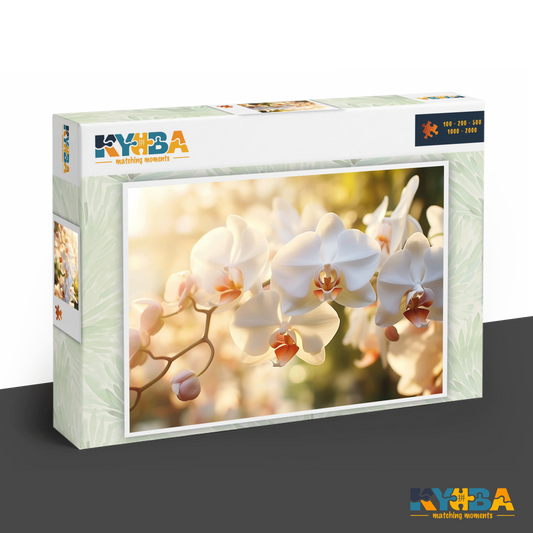 KYUBA Premium-Puzzle 'Zen Orchids' in seiner edlen Design-Produktbox.