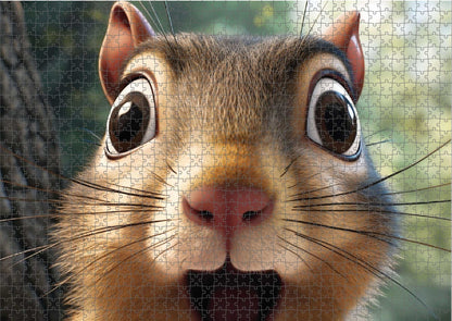 Das fertig gelegte KYUBA Premium-Puzzle 'Cheeky Squirrel' mit perfekt passenden Puzzleteilen.