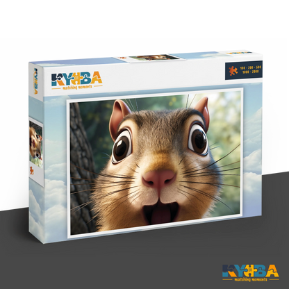 KYUBA Premium-Puzzle 'Cheeky Squirrel' in seiner edlen Design-Produktbox.