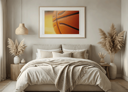 KYUBA Premium-Puzzle 'Winner's Grip' als harmonisches Wandbild in einem gemütlichen Boho-Schlafzimmer.