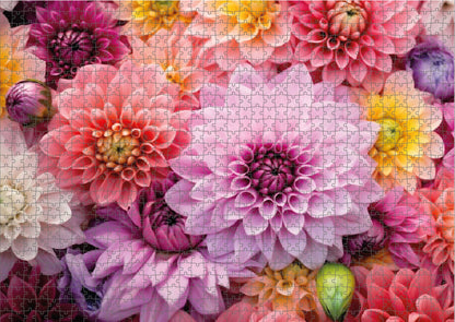 Das fertig gelegte KYUBA Premium-Puzzle 'Blossom Explosion' mit perfekt passenden Puzzleteilen.