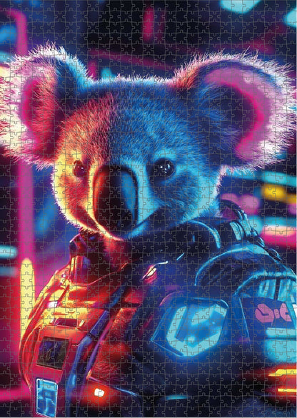 Das fertig gelegte KYUBA Premium-Puzzle 'Cyber Corgi' mit perfekt passenden Puzzleteilen.