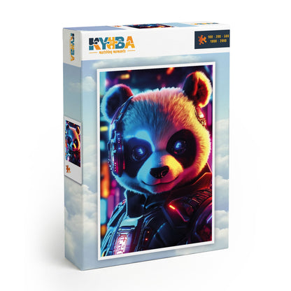 Die minimalistische, cleane Produktverpackung des KYUBA Premium-Puzzle 'Cyber Panda's.