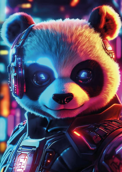 Das detailreiche, farbenfrohe Kunstmotiv des KYUBA Premium-Puzzle 'Cyber Panda's.