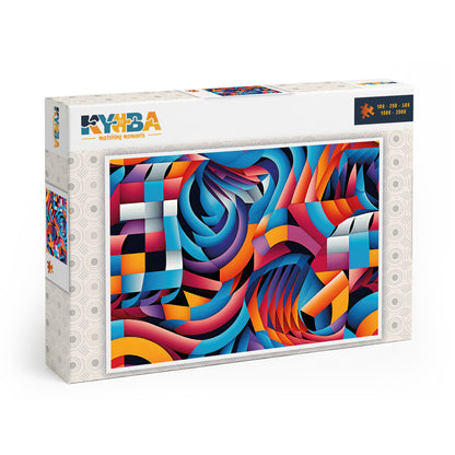 Die minimalistische, cleane Produktverpackung des KYUBA Premium-Puzzle 'Vibrant Maze 1's.