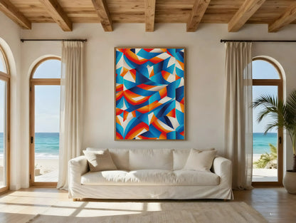 KYUBA Premium-Puzzle 'Vibrant Maze 2' elegant gerahmt an einer stilvollen Wohnzimmerwand.