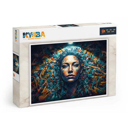 Die minimalistische, cleane Produktverpackung des KYUBA Premium-Puzzle 'Art Lady Wall's.