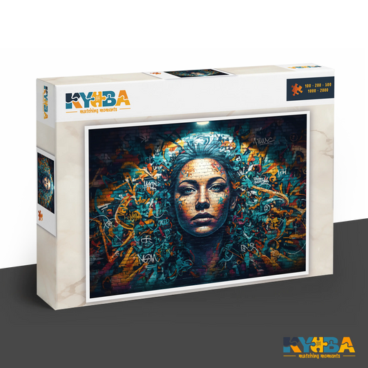 KYUBA Premium-Puzzle 'Art Lady Wall' in seiner edlen Design-Produktbox.