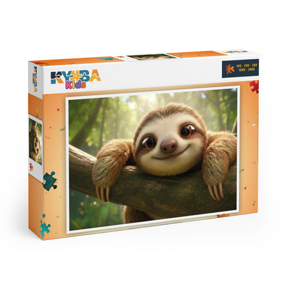 Die minimalistische, cleane Produktverpackung des KYUBA Premium-Puzzle 'Happy Sloth's.