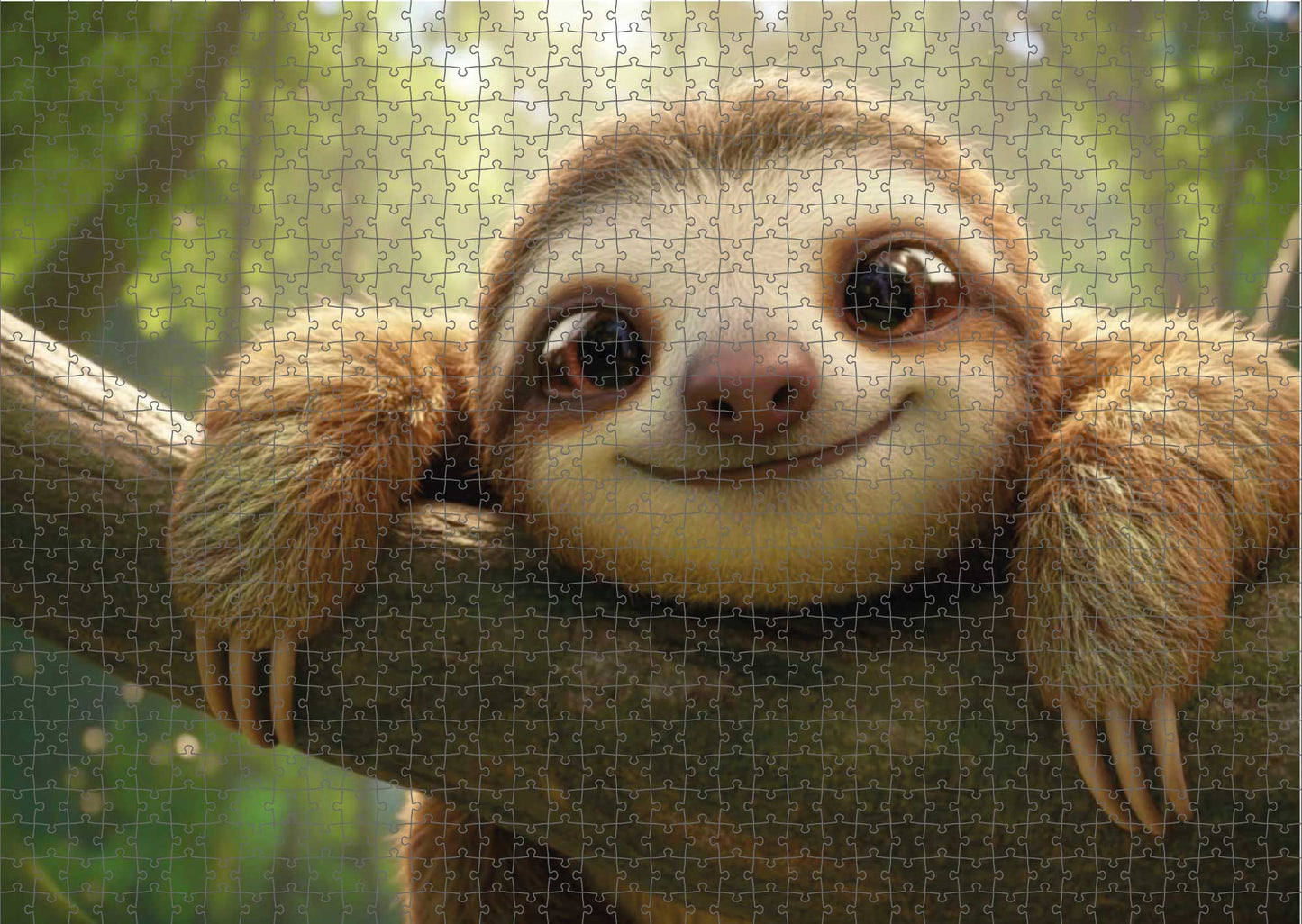 Das fertig gelegte KYUBA Premium-Puzzle 'Happy Sloth' mit perfekt passenden Puzzleteilen.