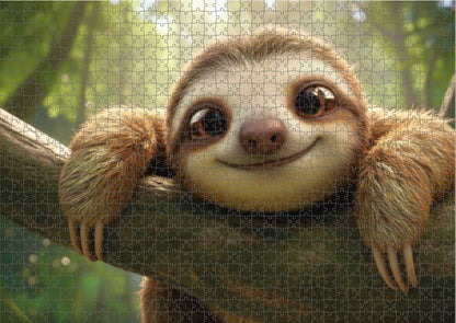 Das fertig gelegte KYUBA Premium-Puzzle 'Happy Sloth' mit perfekt passenden Puzzleteilen.