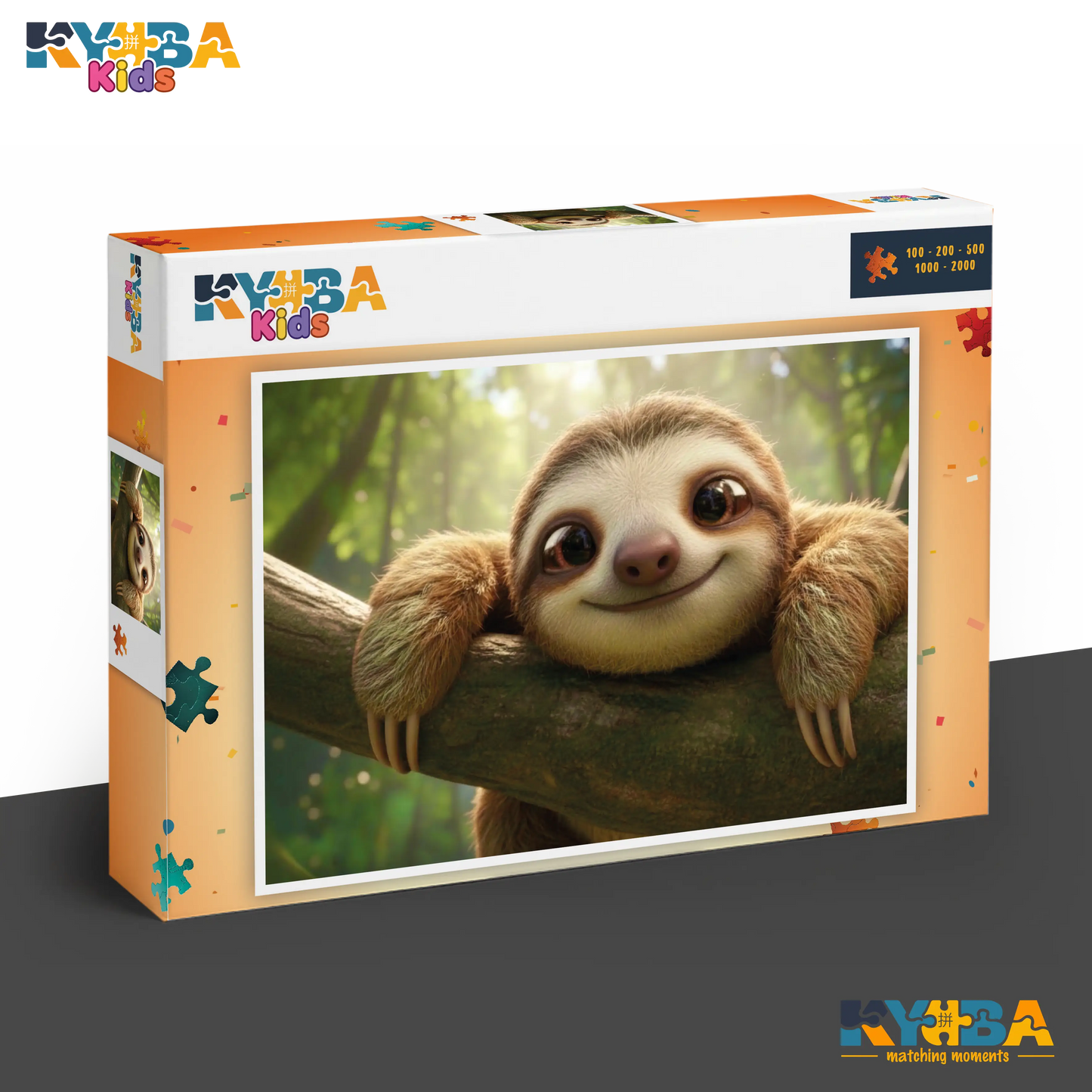 KYUBA Premium-Puzzle 'Happy Sloth' in seiner edlen Design-Produktbox.