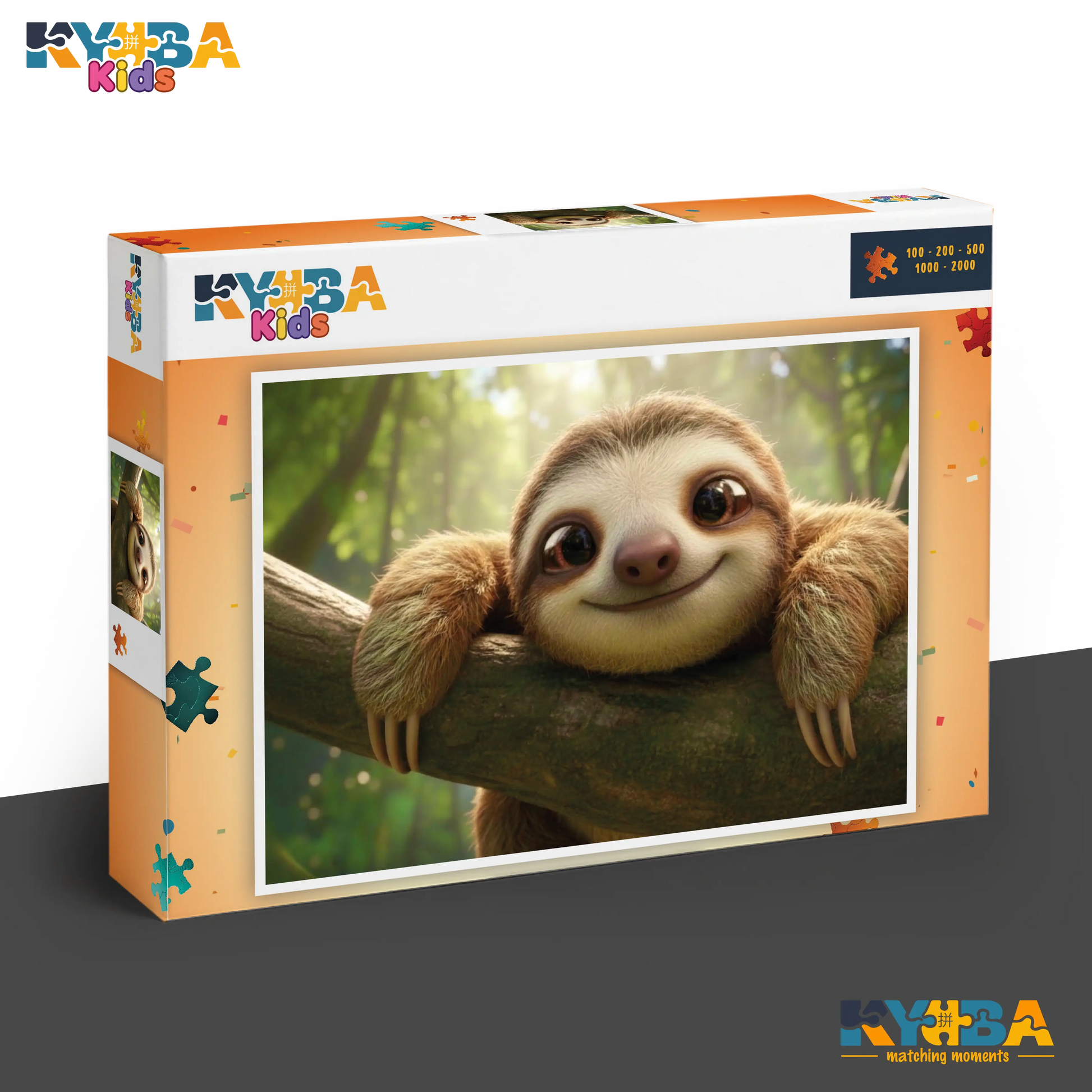 KYUBA Premium-Puzzle 'Happy Sloth' in seiner edlen Design-Produktbox.