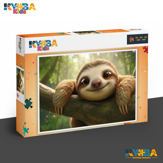 KYUBA Premium-Puzzle 'Happy Sloth' in seiner edlen Design-Produktbox.