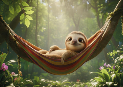 Das detailreiche, farbenfrohe Kunstmotiv des KYUBA Premium-Puzzle 'Lazy Sloth's.
