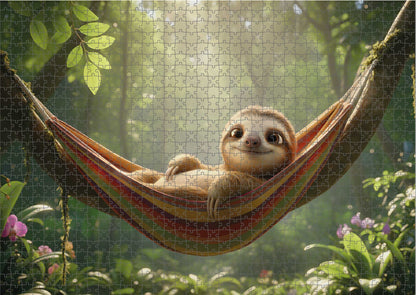 Das fertig gelegte KYUBA Premium-Puzzle 'Lazy Sloth' mit perfekt passenden Puzzleteilen.