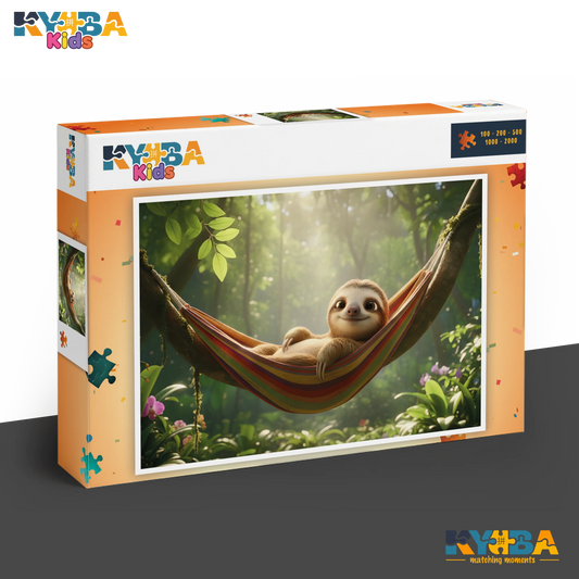 KYUBA Premium-Puzzle 'Lazy Sloth' in seiner edlen Design-Produktbox.