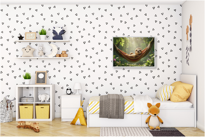 KYUBA Premium-Puzzle 'Lazy Sloth' als farbenfrohe und kreative Wanddekoration im Kinderzimmer.