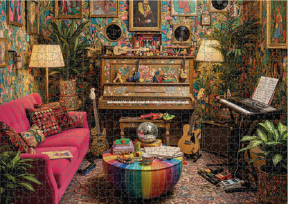Das fertig gelegte KYUBA Premium-Puzzle 'Melody Mansion' mit perfekt passenden Puzzleteilen.