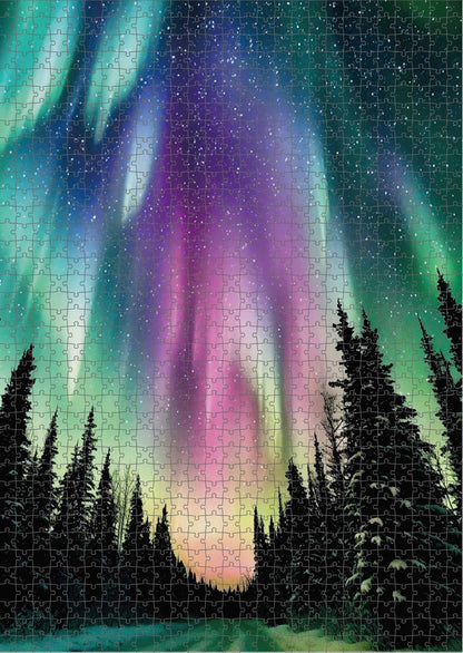 Das fertig gelegte KYUBA Premium-Puzzle 'Celestial Dance' mit perfekt passenden Puzzleteilen.