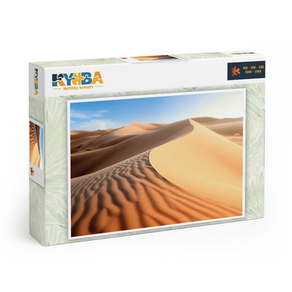 Die minimalistische, cleane Produktverpackung des KYUBA Premium-Puzzle 'Golden Dunes's.