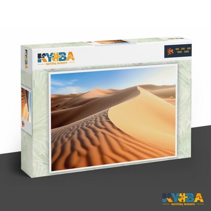 KYUBA Premium-Puzzle 'Golden Dunes' in seiner edlen Design-Produktbox.