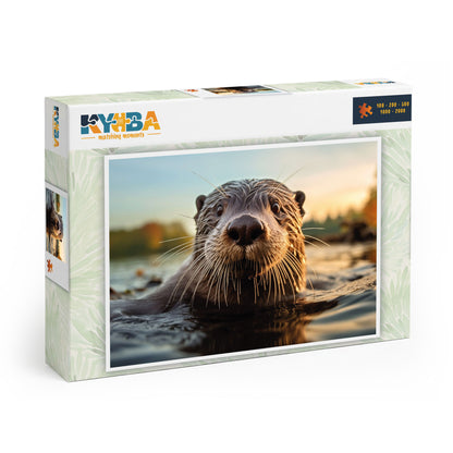 Die minimalistische, cleane Produktverpackung des KYUBA Premium-Puzzle 'Golden River Otter's.