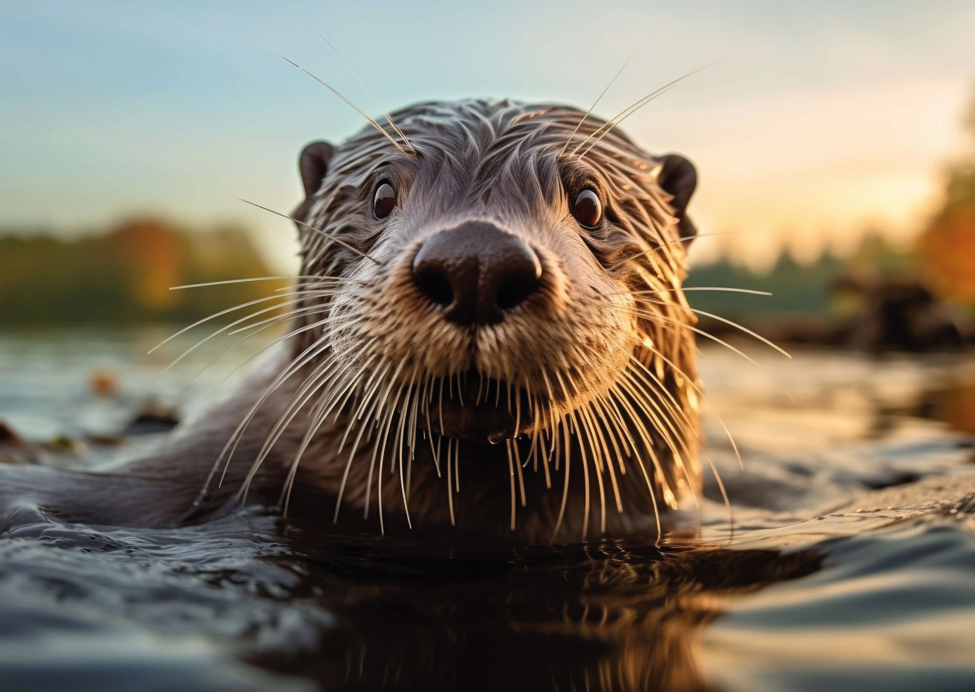 Das detailreiche, farbenfrohe Kunstmotiv des KYUBA Premium-Puzzle 'Golden River Otter's.