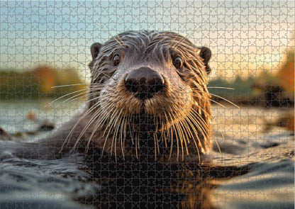 Das fertig gelegte KYUBA Premium-Puzzle 'Golden River Otter' mit perfekt passenden Puzzleteilen.
