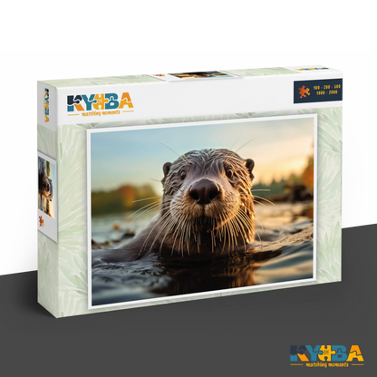 KYUBA Premium-Puzzle 'Golden River Otter' in seiner edlen Design-Produktbox.