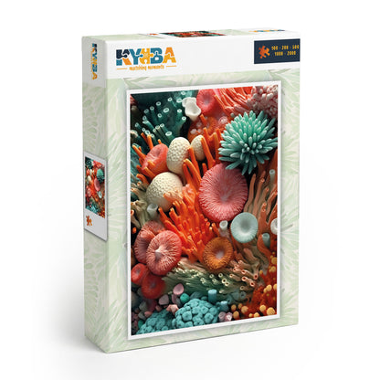 Die minimalistische, cleane Produktverpackung des KYUBA Premium-Puzzle 'Coral Garden's.