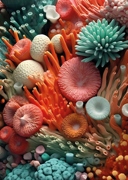 Das detailreiche, farbenfrohe Kunstmotiv des KYUBA Premium-Puzzle 'Coral Garden's.
