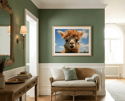 KYUBA Premium-Puzzle 'Andean Smile' elegant gerahmt an einer stilvollen Wohnzimmerwand.