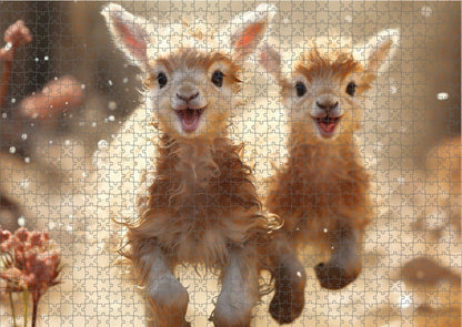 Das fertig gelegte KYUBA Premium-Puzzle 'Fluffy Frenzy' mit perfekt passenden Puzzleteilen.