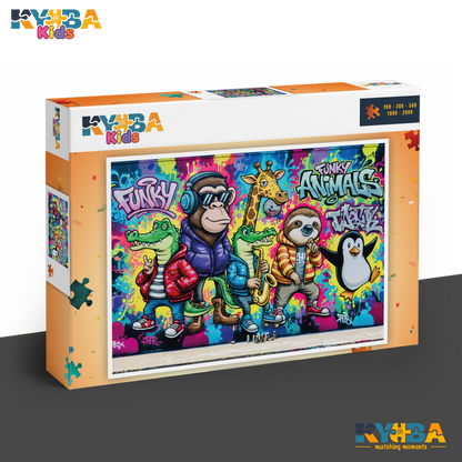 KYUBA Premium-Puzzle 'Funky Animals Graffiti' in seiner edlen Design-Produktbox.