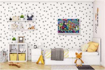 KYUBA Premium-Puzzle 'Funky Animals Graffiti' als farbenfrohe und kreative Wanddekoration im Kinderzimmer.