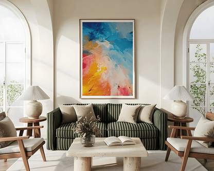 KYUBA Premium-Puzzle 'Velvet Pastel' elegant gerahmt an einer stilvollen Wohnzimmerwand.