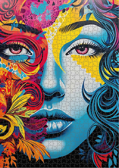Das fertig gelegte KYUBA Premium-Puzzle 'Azure Muse' mit perfekt passenden Puzzleteilen.