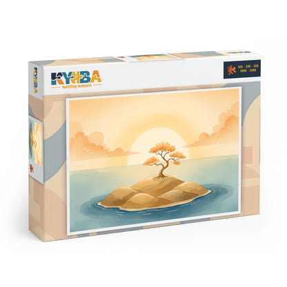 Die minimalistische, cleane Produktverpackung des KYUBA Premium-Puzzle 'Island of Serenity's.