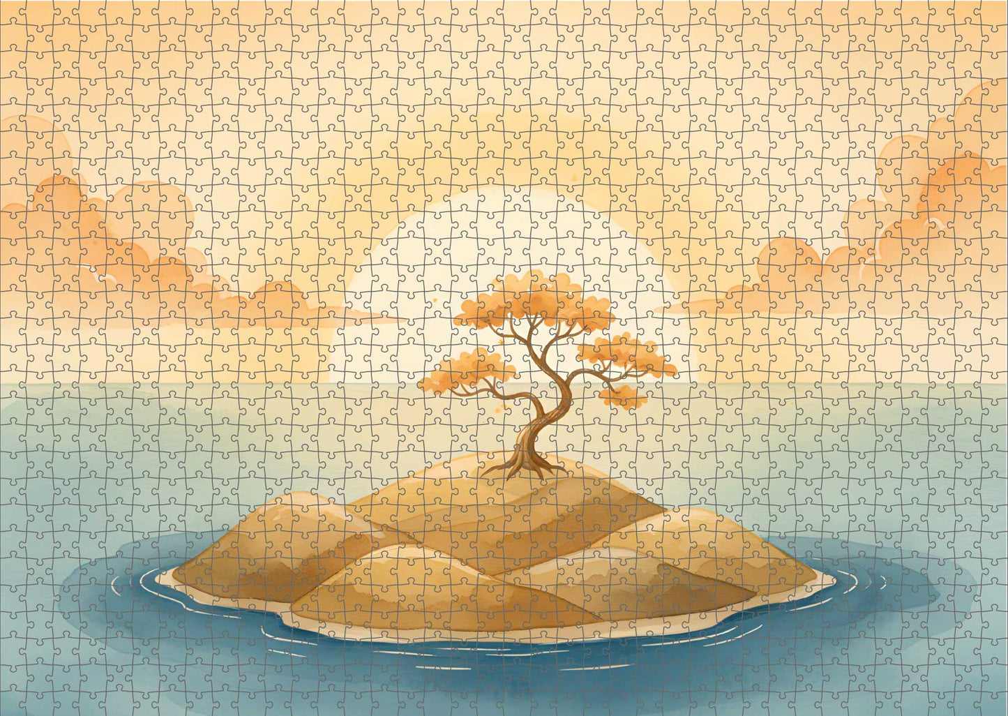 Das fertig gelegte KYUBA Premium-Puzzle 'Island of Serenity' mit perfekt passenden Puzzleteilen.